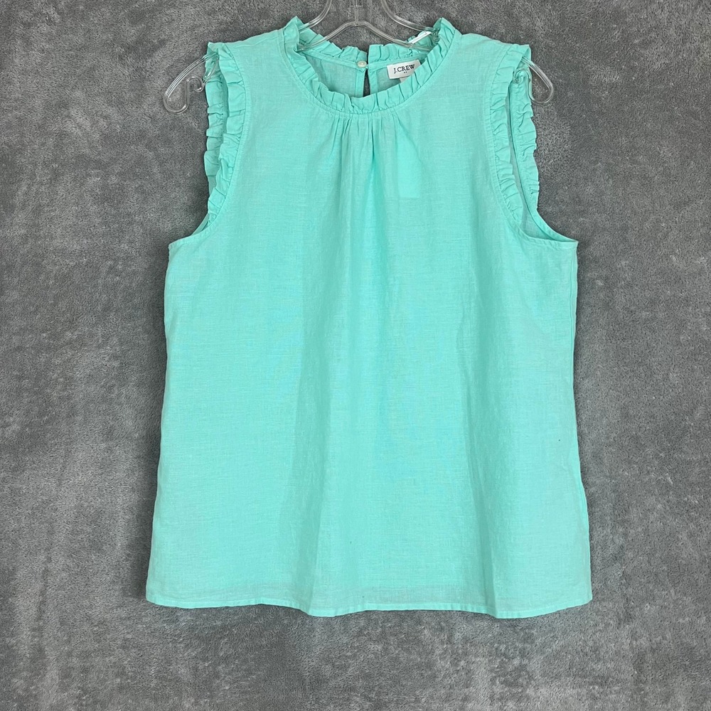 NWT J Crew Sleeveless Top Womens S Ruffle Collar Linen Blend Lightweight